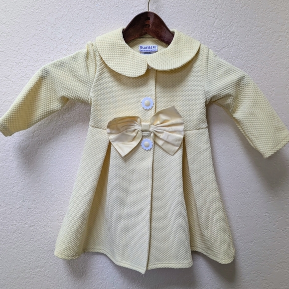Blueberi Boulevard Other - Blueberi Boulevard Easter Pastel Butter Yellow Bow Flower Button Coat. Size 24mo